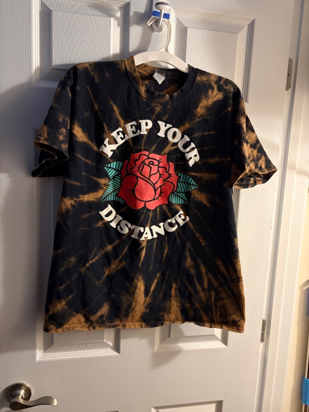 Keep Your Distance Rose Graphic Tee - Black & Brown Tie-Dye